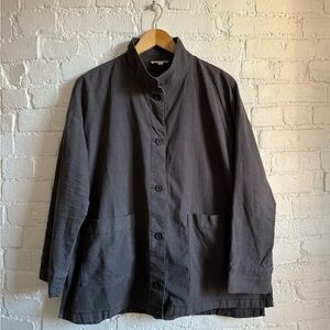 Eileen Fisher Dark Charcoal Gray jacket with Stand-Up Collar